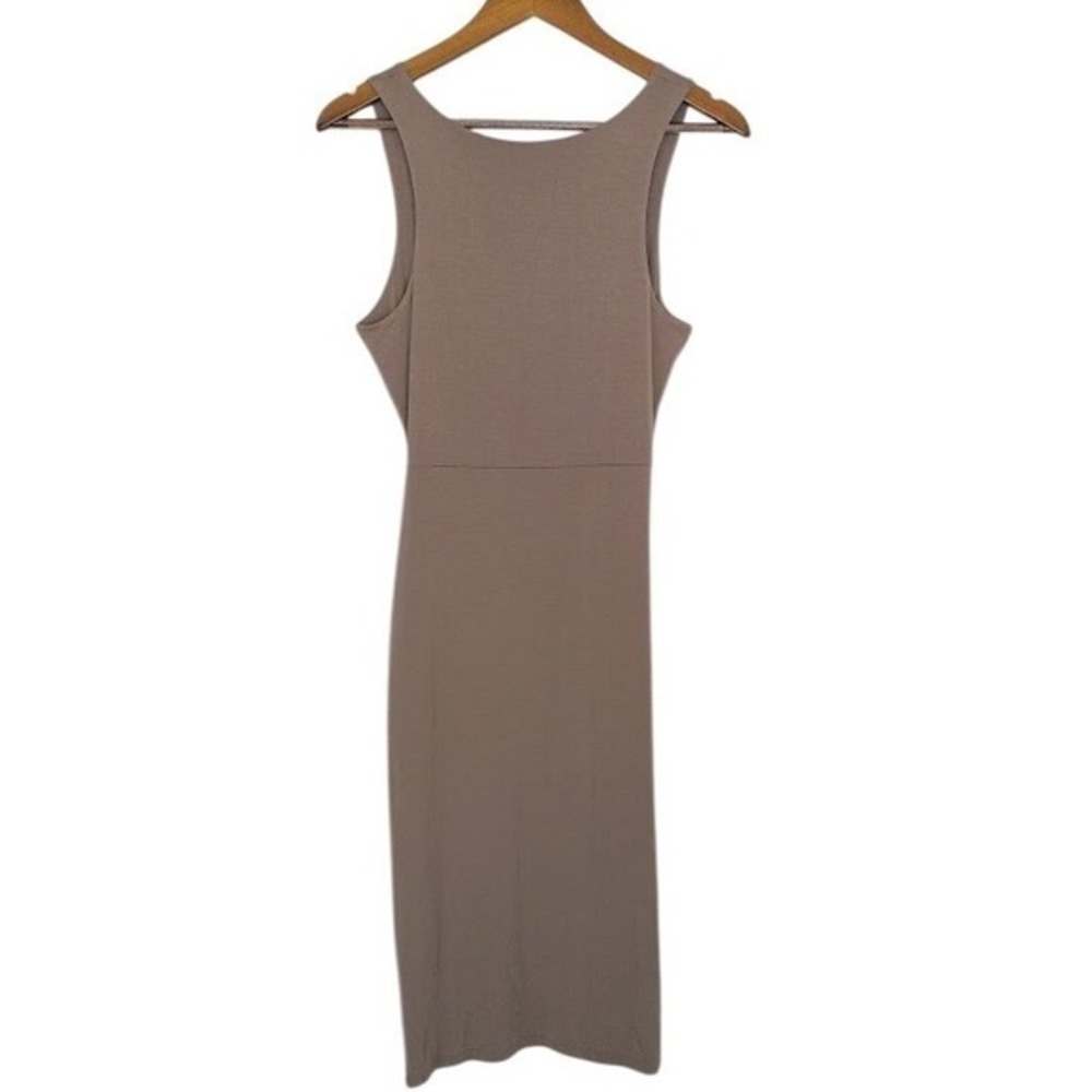 Taupe Knot Front Midi Dress Minimalist Sleeveless Modal Blend Neutral Medium - Picture 4 of 7